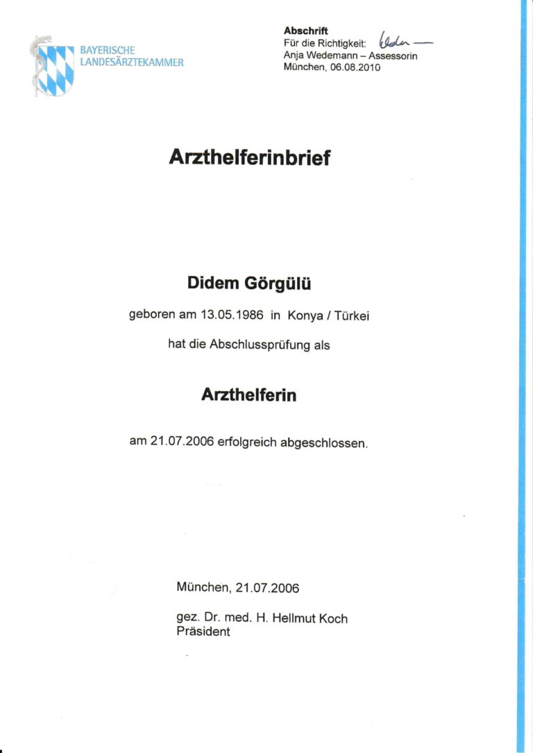 abbildung-zertifikat-arzthelferinbrief-didem-görgülü-der-bayrischen-landesärztekammer